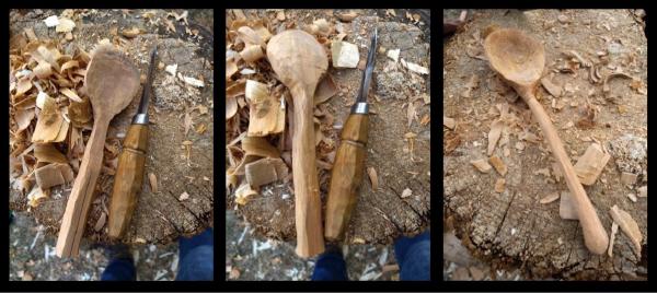 First carved spoon - montage of progress