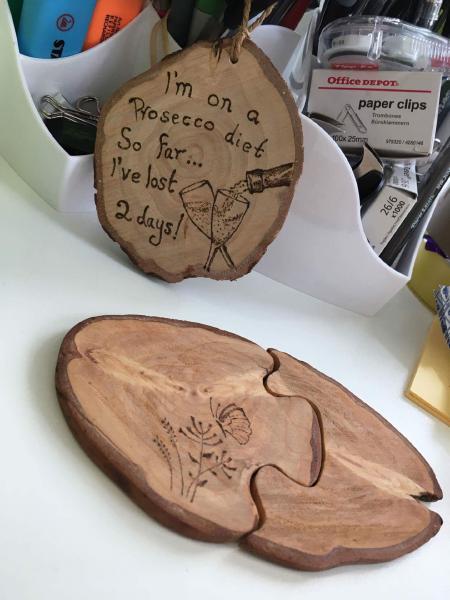 Tag and drinks mat made for my daughter